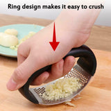 Anual Stainless Steel Garlic Press Manual Garlic Mincer Chopping Fresh Garlic Tools Curve Fruit Vegetable Tools Kitchen Gadgets Garlic Press Rocker Stainsteel Garlic Crusher Black Peeler And Metal Scraper