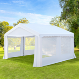 Outsunny 4m x 4 m Garden Gazebo Portable Carport Shelter w/ Removable Sidewalls & Doors Party Tent Shelter Car Canopy