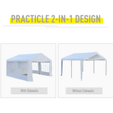 Outsunny 4m x 4 m Garden Gazebo Portable Carport Shelter w/ Removable Sidewalls & Doors Party Tent Shelter Car Canopy