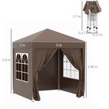 Outsunny 2m x 2m Garden Pop Up Gazebo Marquee Party Tent Wedding Awning Canopy New With free Carrying Case Coffee + Removable 2 Walls 2 Windows