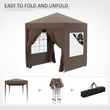 Outsunny 2m x 2m Garden Pop Up Gazebo Marquee Party Tent Wedding Awning Canopy New With free Carrying Case Coffee + Removable 2 Walls 2 Windows