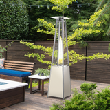 Outsunny 10.5KW Stainless Steel Outdoor Garden Patio Pyramid Heating Propane Gas Real Flame Heater Warmer Glass Tube with Wheels and Rain Cover - Silver