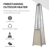 Outsunny 10.5KW Stainless Steel Outdoor Garden Patio Pyramid Heating Propane Gas Real Flame Heater Warmer Glass Tube with Wheels and Rain Cover - Silver