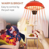 Outsunny 1500W Garden Electric Halogen Patio Heater Hanging Lamp Aluminum Outdoor Ceiling Mounted Heat Warmer - Red