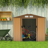 Outsunny 7ft x 4ft Lockable Garden Metal Storage Shed Large Patio Roofed Tool Storage Building Foundation Sheds Box Outdoor Furniture, Yellow