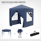 Outsunny 2m x 2m Garden Pop Up Gazebo Marquee Party Tent Wedding Awning Canopy New With free Carrying Case Blue + Removable 2 Walls 2 Windows