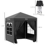 Outsunny 2m x 2m Garden Pop Up Gazebo Marquee Party Tent Wedding Awning Canopy New With free Carrying Case Black + Removable 2 Walls 2 Windows