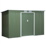 Outsunny 9ft x 4ft Corrugated Garden Metal Storage Shed Outdoor Equipment Tool Box with Kit Ventilation & Doors Light Green