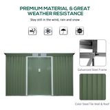 Outsunny 9ft x 4ft Corrugated Garden Metal Storage Shed Outdoor Equipment Tool Box with Kit Ventilation & Doors Light Green