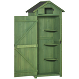 Outsunny Garden Shed Vertical Utility 3 Shelves Shed Wood Outdoor Garden Tool Storage Unit Storage Cabinet, 77 x 54.2 x 179cm - Dark Green