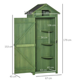 Outsunny Garden Shed Vertical Utility 3 Shelves Shed Wood Outdoor Garden Tool Storage Unit Storage Cabinet, 77 x 54.2 x 179cm - Dark Green