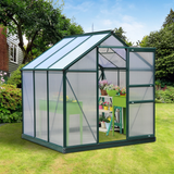 Outsunny Clear Polycarbonate Greenhouse Large Walk-In Green House Garden Plants Grow Galvanized Base Aluminium Frame w/ Slide Door (6 x 6ft)