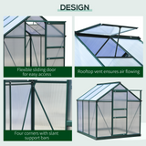 Outsunny Clear Polycarbonate Greenhouse Large Walk-In Green House Garden Plants Grow Galvanized Base Aluminium Frame w/ Slide Door (6 x 6ft)