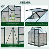 Outsunny Clear Polycarbonate Greenhouse Large Walk-In Green House Garden Plants Grow Galvanized Base Aluminium Frame w/ Slide Door (6 x 4ft)