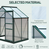 Outsunny Clear Polycarbonate Greenhouse Large Walk-In Green House Garden Plants Grow Galvanized Base Aluminium Frame w/ Slide Door (6 x 4ft)