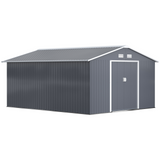 Outsunny 13 x 11ft Garden Metal Storage Shed Outdoor Storage Shed with Foundation Ventilation & Doors, Grey