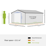 Outsunny 13 x 11ft Garden Metal Storage Shed Outdoor Storage Shed with Foundation Ventilation & Doors, Grey