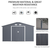 Outsunny 13 x 11ft Garden Metal Storage Shed Outdoor Storage Shed with Foundation Ventilation & Doors, Grey