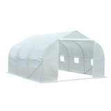 Outsunny Walk-In Polytunnel Greenhouse Warm House Garden Tunnel Shelter Plant Shed with Door and Windows, Galvanised Steel Frame, 3.5 x 3 x 2m, White