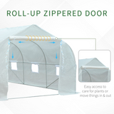 Outsunny Walk-In Polytunnel Greenhouse Warm House Garden Tunnel Shelter Plant Shed with Door and Windows, Galvanised Steel Frame, 3.5 x 3 x 2m, White