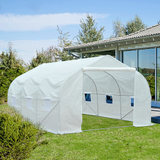 Outsunny Walk-In Polytunnel Greenhouse Warm House Garden Tunnel Shelter Plant Shed with Door and Windows, Galvanised Steel Frame, 3.5 x 3 x 2m, White