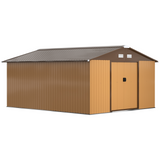 Outsunny 13 x 11ft Garden Metal Storage Shed Outdoor Storage Shed with Foundation Ventilation & Doors, Yellow