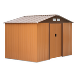 Outsunny 9 x 6FT Outdoor Garden Roofed Metal Storage Shed Tool Box with Foundation Ventilation & Doors Khaki