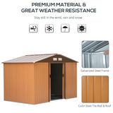 Outsunny 9 x 6FT Outdoor Garden Roofed Metal Storage Shed Tool Box with Foundation Ventilation & Doors Khaki