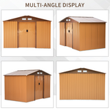 Outsunny 9 x 6FT Outdoor Garden Roofed Metal Storage Shed Tool Box with Foundation Ventilation & Doors Khaki