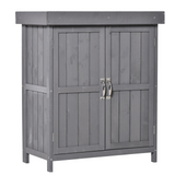 Outsunny Garden Shed Outdoor Garden Storage Shed Wooden Chest Double Doors with Shelf Hinged Roof Compact Size, 74 x 43 x 88cm, Grey