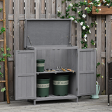 Outsunny Garden Shed Outdoor Garden Storage Shed Wooden Chest Double Doors with Shelf Hinged Roof Compact Size, 74 x 43 x 88cm, Grey