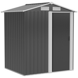 Outsunny 5ft x 4ft Garden Metal Storage Shed, Tool Storage Shed with Sliding Door, Sloped Roof and Floor Foundation for Garden, Backyard, Patio, Lawn, Grey