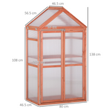 Outsunny 80 x 47 x 138cm Garden Polycarbonate Cold Frame Greenhouse Grow House Flower Vegetable Plants w/ Adjustable Shelves, Double Doors Orange