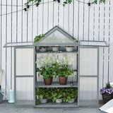 Outsunny 80 x 47 x 138cm Garden Polycarbonate Cold Frame Greenhouse Grow House Flower Vegetable Plants w/ Adjustable Shelves, Double Doors Grey