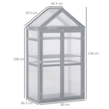 Outsunny 80 x 47 x 138cm Garden Polycarbonate Cold Frame Greenhouse Grow House Flower Vegetable Plants w/ Adjustable Shelves, Double Doors Grey