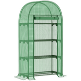 Outsunny 80 x 49 x 160cm Mini Greenhouse for Outdoor, Portable Gardening Plant Green House with Storage Shelf, Roll-Up Zippered Door, Metal Frame and PE Cover, Green