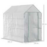 Outsunny Walk in Garden Greenhouse with Shelves Polytunnel Steeple Grow House 186L x 120W 190Hcm White