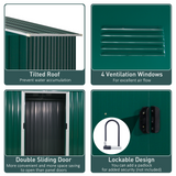 Outsunny 8 x 6ft Outdoor Garden Metal Storage Shed Tool Box with Ventilation & Sliding Doors, Green