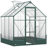 Outsunny Garden Walk-in Aluminium Greenhouse Polycarbonate with Plant Bed ,Temperature Controlled Window, Foundation, 6 x 6ft