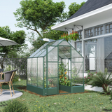 Outsunny Garden Walk-in Aluminium Greenhouse Polycarbonate with Plant Bed ,Temperature Controlled Window, Foundation, 6 x 6ft