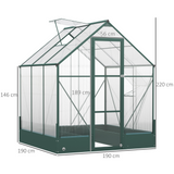 Outsunny Garden Walk-in Aluminium Greenhouse Polycarbonate with Plant Bed ,Temperature Controlled Window, Foundation, 6 x 6ft