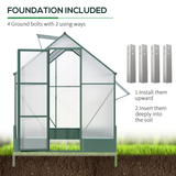 Outsunny Garden Walk-in Aluminium Greenhouse Polycarbonate with Plant Bed ,Temperature Controlled Window, Foundation, 6 x 6ft