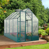 Outsunny Garden Walk-in Aluminium Greenhouse Polycarbonate with Plant Bed ,Temperature Controlled Window, Foundation, 6 x 8ft