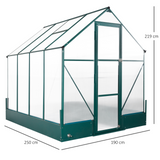 Outsunny Garden Walk-in Aluminium Greenhouse Polycarbonate with Plant Bed ,Temperature Controlled Window, Foundation, 6 x 8ft