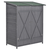 Outsunny Garden Wood Storage Shed w/ Flexible Table, Hooks and Ground Nails, Multifunction Lockable Sheds & Outdoor Asphalt Roof Tool Organizer, 139 x 75 x 160cm, Grey