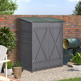 Outsunny Garden Wood Storage Shed w/ Flexible Table, Hooks and Ground Nails, Multifunction Lockable Sheds & Outdoor Asphalt Roof Tool Organizer, 139 x 75 x 160cm, Grey