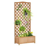 Outsunny 53L Garden Wooden Planter Box with Trellis Free Standing Flower Raised Bed with Lattice for Climbing Plants, 76cm x 36cm x 170cm, Brown