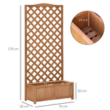 Outsunny 53L Garden Wooden Planter Box with Trellis Free Standing Flower Raised Bed with Lattice for Climbing Plants, 76cm x 36cm x 170cm, Brown