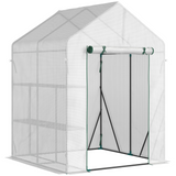 Outsunny Greenhouse for Outdoor, Portable Gardening Plant Grow House with 2 Tier Shelf, Roll-Up Zippered Door, PE Cover, 143 x 143 x 195cm, Green