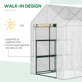 Outsunny Greenhouse for Outdoor, Portable Gardening Plant Grow House with 2 Tier Shelf, Roll-Up Zippered Door, PE Cover, 143 x 143 x 195cm, Green